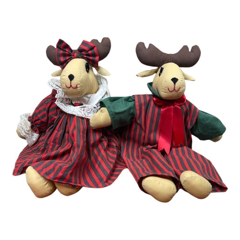 Christmas Reindeer Set He and She Plush Stuffed Animal Holiday Vintage Inspired
